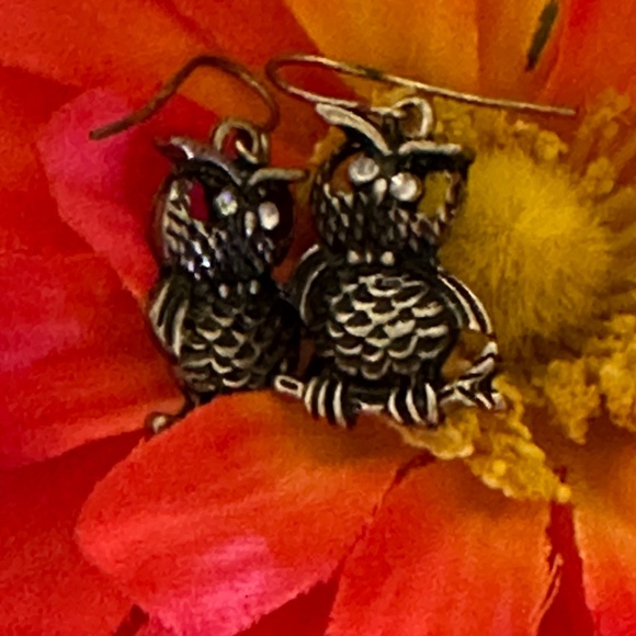 Silver Dangle Owl Earrings - Picture 5 of 7
